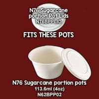 N76 Sugarcane Compostable Sample & Portion Pot Lids 4oz x 50