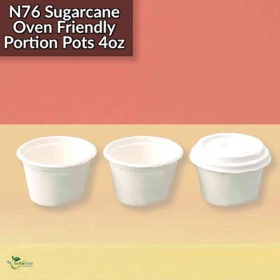 N76 Sugarcane Large Compostable Hot & Cold Portion Pot Cups | 4oz (114ml) | Pack of 50