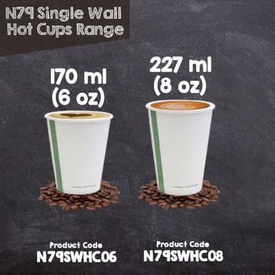 N79 Bulk Single Wall Compostable Disposable Hot Drink Cups 6-8oz x 1000