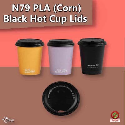 N79 CPLA Black Biodegradable Compostable Disposable Hot Drink Cup Lids | Fits 8 to 10oz Hot Cups