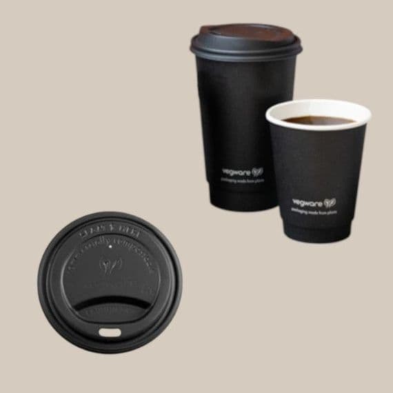 N79 CPLA Black Disposable Biodegradable Compostable Hot Cup Lids 79mm x 50