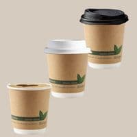 N79 Double Wall Biodegradable Compostable Disposable Hot Drink Cups 8oz | Packs of 25