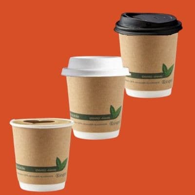 N79 Double Wall Biodegradable Compostable Disposable Hot Drink Cups 8oz | Packs of 25