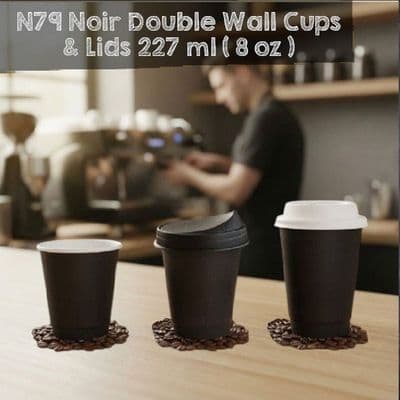N79 Premium Noir Compostable Hot Cups & Lids 8oz – Double Wall (500 Pack)