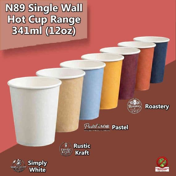 N89 Biodegradable Compostable Hot Cups | Single Wall | 12oz (341ml)