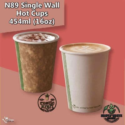 N89 Biodegradable Compostable Hot Cups | Single Wall | 16oz (455 ml)