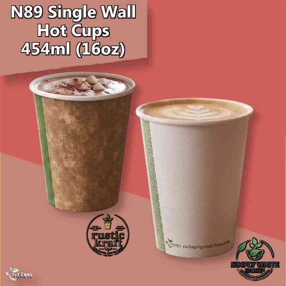 N89 16oz Compostable Coffee Cups | Single Wall Hot Cups (455ml)