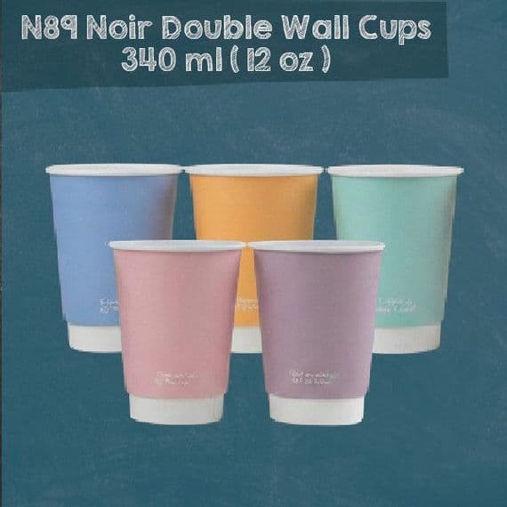 N89 Bulk Pastel Double Wall Large Compostable Disposable Hot Drink Cups 12oz x 500