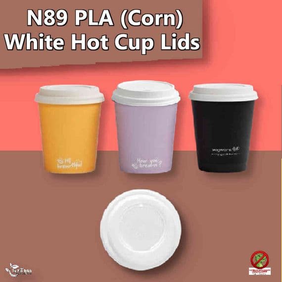 N89 CPLA White Biodegradable Compostable Disposable Hot Drink Cup Lids | Fits 12 to 20oz Hot Cups