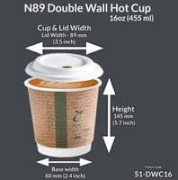 N89 Double Wall Biodegradable Compostable Disposable Hot Drink Cups 16oz (Pack of 20)