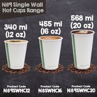 N89 Large SW Biodegradable Compostable Disposable Hot Cups & Lids 16oz (Box of 1000)