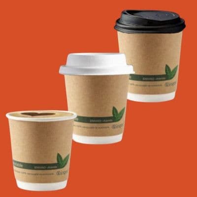 N89 Medium Kraft Double Wall Biodegradable Compostable Disposable Hot Cups 12oz x 25