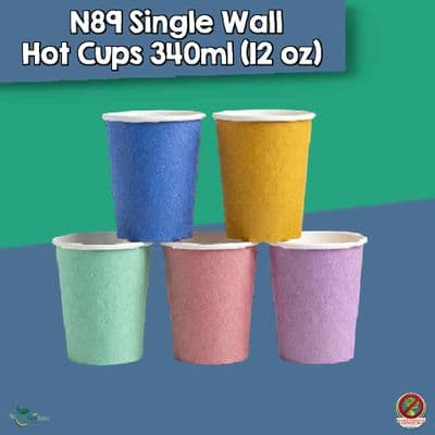 N89 Pastel Large Biodegradable Compostable Hot Cups 12oz - Single Wall (Pack of 50)