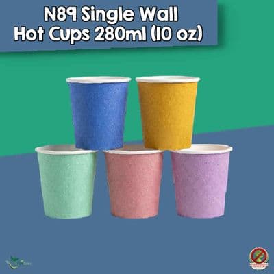 N89 Pastel Medium Biodegradable Compostable Hot Cups 10oz - Single Wall (Pack of 50)