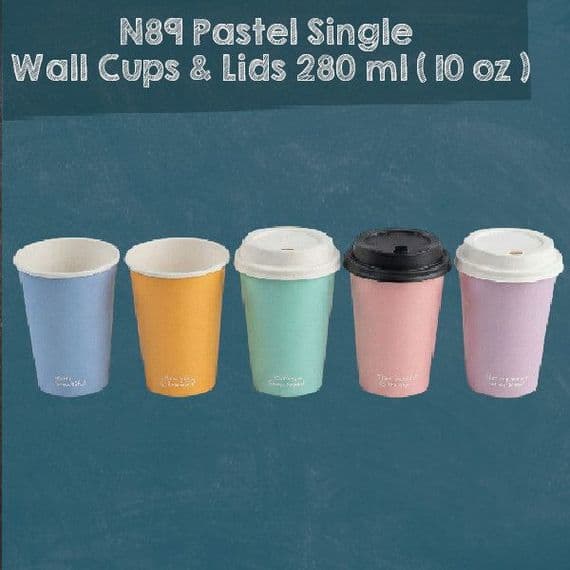 N89 Pastel Medium Compostable Hot Cups & Lids 10oz - Single Wall (Pack of 50)