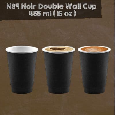 N89 Premium Noir Compostable Hot Cups 16oz – Double Wall (Box of 400)