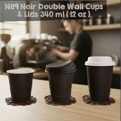 N89 Premium Noir Compostable Hot Cups & Lids 12oz – Double Wall (Box of 500)