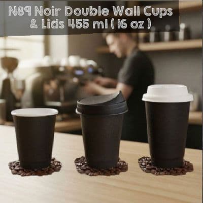 N89 Premium Noir Compostable Hot Cups & Lids 16oz – Double Wall (Box of 400)