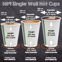 N89 Single Wall Compostable Disposable Hot Drink Cups 12 to 16oz (Pack of 50)