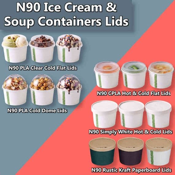 N90 Compostable Soup & Ice Cream Container Lid Range | 6 to 10oz | Box of 1000
