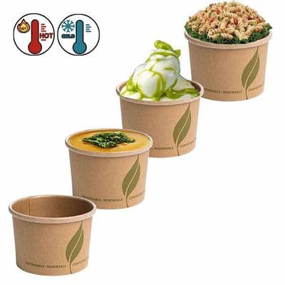 N90 Medium Premium Kraft Biodegradable Compostable Soup Ice Cream & Deli Containers 12oz x 25
