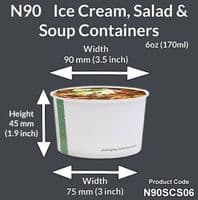 N90 Small Cardboard Biodegradable Compostable Ice Cream Containers 6oz x 50