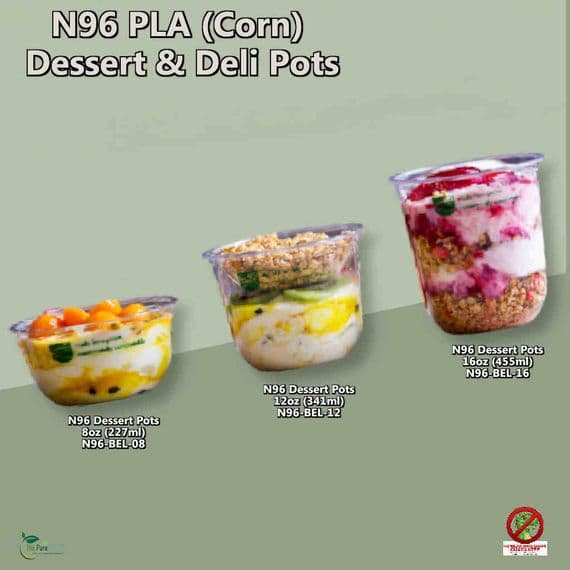 N96 Disposable Compostable Biodegradable Dessert & Deli Salad Pots x 50