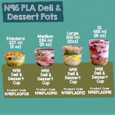 N96 Disposable Compostable Biodegradable Dessert & Deli Salad Pots x 50
