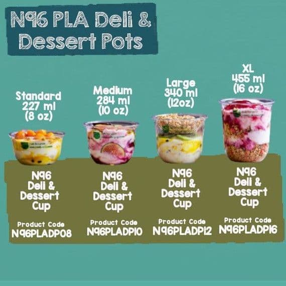 N96 Disposable Compostable Biodegradable Dessert & Deli Salad Pots x 50