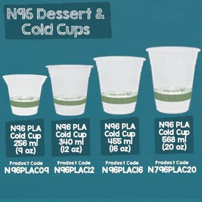 N96 PLA Biodegradable Compostable Disposable Deli & Dessert Cups x 50