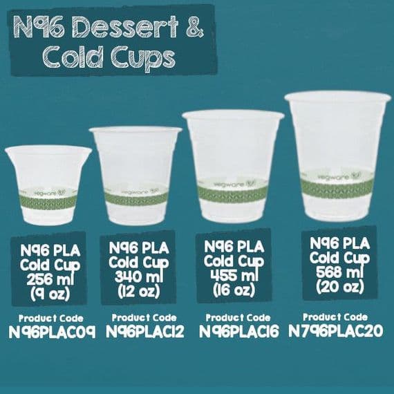 N96 PLA Biodegradable Compostable Disposable Deli & Dessert Cups x 50