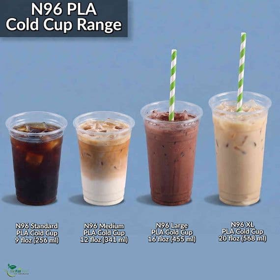 N96 PLA Corn Biodegradable Compostable Cold Cups | 9oz, 12oz, 16oz, 20oz