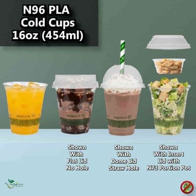N96 PLA Corn Biodegradable Compostable Cold Cups | Large | 16oz (454ml)