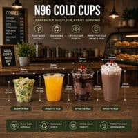 N96 Clear PLA Cold Cups & Dessert Pots Range | Compostable Takeaway Drink Cups | Plastic-Free Plant-Based Smoothie Cups 9oz 12oz 16oz 20oz