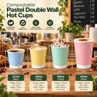 Pastel Compostable Double Wall Hot Cups | 8 to 16oz | Box of 500