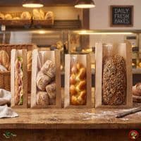 Premium Artisan Wheat Bakery Bags with NatureFlex Window | Compostable Window Paper Bread Bags | Plastic-Free Bakery Packaging Bulk