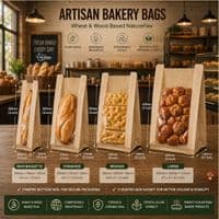 Premium Artisan Wheat Bakery Bags with NatureFlex Window | Compostable Window Paper Bread Bags | Plastic-Free Bakery Packaging Bulk