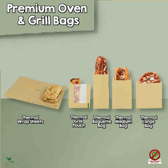 Premium Biodegradable Thermal Hot Food | Oven | Grill Bags | 5 Sizes