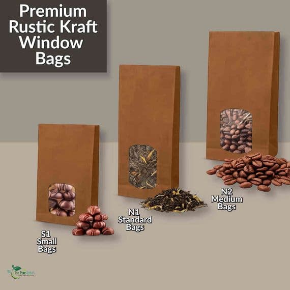 Premium Compostable Kraft Window Heat Seal Bags | Pack of 100-1000