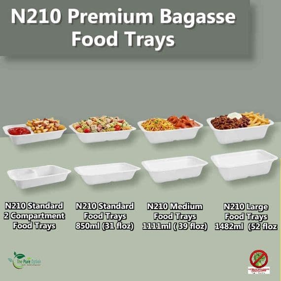 N210 Premium Sugarcane Compostable Food Trays | Oven Safe