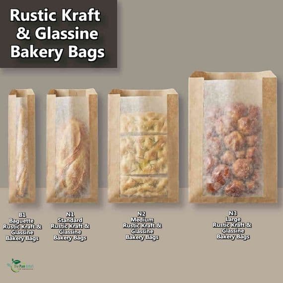 Rustic Kraft Bakery Bags with Glassine Window | Compostable Paper Bread Bags | Plastic-Free Pastry Bags Pack of 100