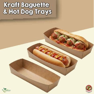 Rustic Kraft Biodegradable & Compostable Baguette & Hot Dog Trays | Box of 500