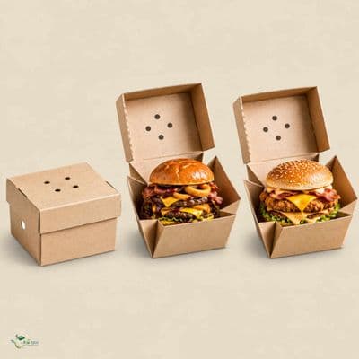 Rustic Kraft Biodegradable & Compostable Burger Tray Boxes | Box of 100