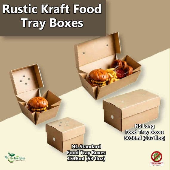 Kraft Biodegradable & Compostable Food Tray Boxes (Pack of 100) | Eco-Friendly Open-Top Paperboard Catering Trays | Plastic-Free Street Food Containers