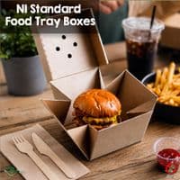 Kraft Biodegradable & Compostable Food Tray Boxes (Pack of 100) | Eco-Friendly Open-Top Paperboard Catering Trays | Plastic-Free Street Food Containers