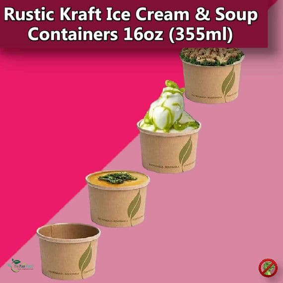 Rustic Kraft Compostable Soup & Ice Cream Containers 16oz | Pack of 25