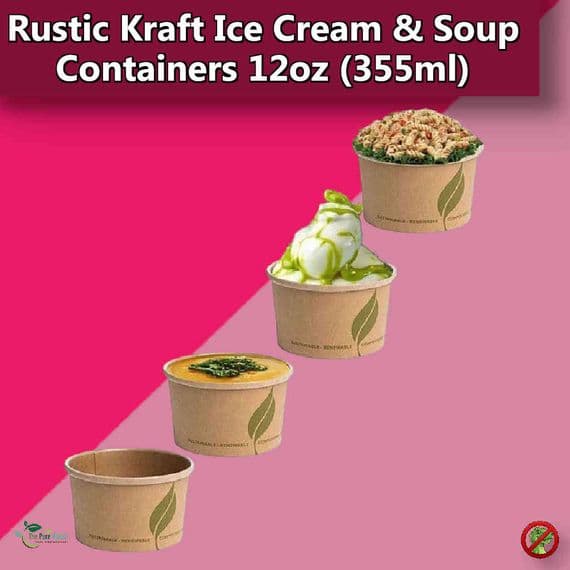 Rustic Kraft Compostable Soup & Ice Cream Containers 12oz | Pack of 25