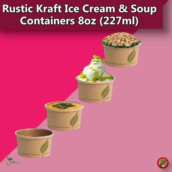 Rustic Kraft Biodegradable Compostable Soup Ice Cream & Soup Containers | 8oz | Pack of 25