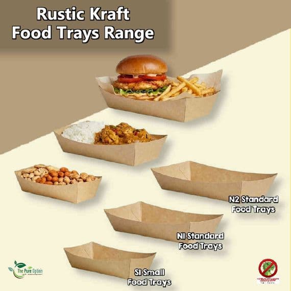 Kraft Basics Compostable & Recyclable Food Trays | Eco-Friendly Open-Top Paperboard Takeaway Trays | Plastic-Free Budget Street Food Containers