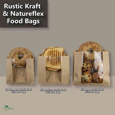 Rustic Kraft Food Bags with Natureflex Window | Compostable & Dead Dino Free